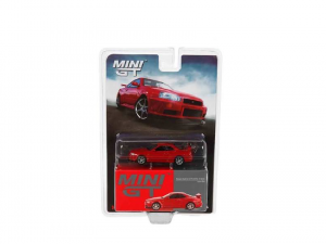 MINI GT 1:64 – Nissan Skyline GT-R (R34) V-Spec (Active Red / Blister Pack)