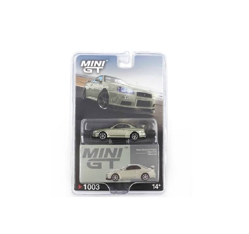 MINI GT 1:64 – Nissan Skyline GT-R (R34) V-Spec II Nür (Millennium Jade / Blister Pack)