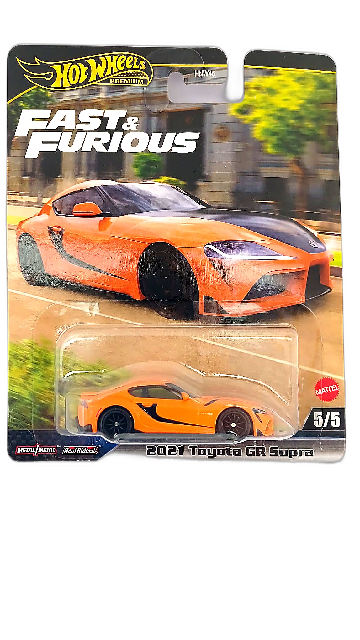Hot Wheels Premium — 2021 Toyota GR Supra (Fast & Furious 5/5, HNW46)